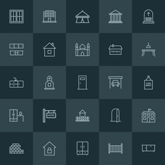 Modern Simple Set of buildings, furniture Vector outline Icons. ..Contains such Icons as  small,  baby,  justice,  entrance,  background and more on dark background. Fully Editable. Pixel Perfect.