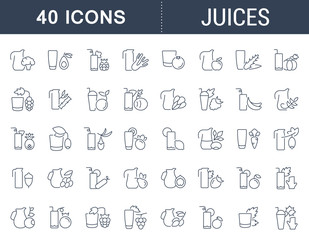 Set Vector Line Icons of Juices.