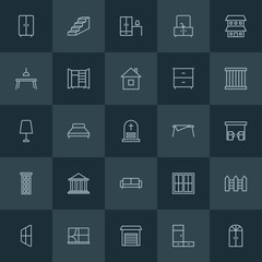 Fototapeta na wymiar Modern Simple Set of buildings, furniture Vector outline Icons. ..Contains such Icons as staircase, distribution, bed, window, closet, up and more on dark background. Fully Editable. Pixel Perfect.