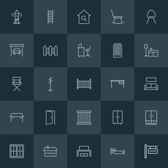 Modern Simple Set of buildings, furniture Vector outline Icons. ..Contains such Icons as  rack,  interior, lighthouse,  single,  ocean,  car and more on dark background. Fully Editable. Pixel Perfect.