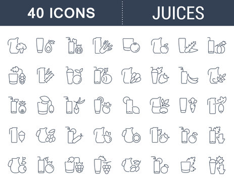 Set Vector Line Icons of Juices.