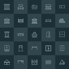 Modern Simple Set of buildings, furniture Vector outline Icons. ..Contains such Icons as  criminal,  egypt,  house,  entertainment,  show and more on dark background. Fully Editable. Pixel Perfect.