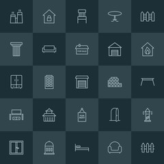 Fototapeta na wymiar Modern Simple Set of buildings, furniture Vector outline Icons. ..Contains such Icons as protection, open, modern, house, energy, bed and more on dark background. Fully Editable. Pixel Perfect.