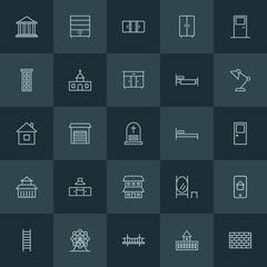 Modern Simple Set of buildings, furniture Vector outline Icons. ..Contains such Icons as  mobile,  dirty,  architecture,  fortress,  glass and more on dark background. Fully Editable. Pixel Perfect.