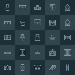 Modern Simple Set of buildings, furniture Vector outline Icons. ..Contains such Icons as  justice, table,  success, education,  cosmetics and more on dark background. Fully Editable. Pixel Perfect.