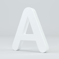 White letter A on studio light background. 3d rendering.