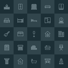 Fototapeta na wymiar Modern Simple Set of buildings, furniture Vector outline Icons. ..Contains such Icons as real, mechanic, church, pillar, wooden, building and more on dark background. Fully Editable. Pixel Perfect.