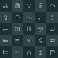 Modern Simple Set of buildings, furniture Vector outline Icons. ..Contains such Icons as  mirror, architecture,  design,  urban,  castle and more on dark background. Fully Editable. Pixel Perfect.