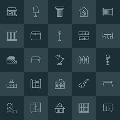 Modern Simple Set of buildings, furniture Vector outline Icons. ..Contains such Icons as  security,  top,  reflection,  furniture, door, bed and more on dark background. Fully Editable. Pixel Perfect.