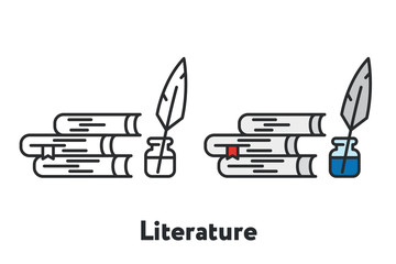 Literature Book Feather Minimal Color Flat Line Outline Stroke Icon