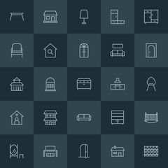 Fototapeta na wymiar Modern Simple Set of buildings, furniture Vector outline Icons. ..Contains such Icons as seat, abstract, baby, room, armchair, arc and more on dark background. Fully Editable. Pixel Perfect.