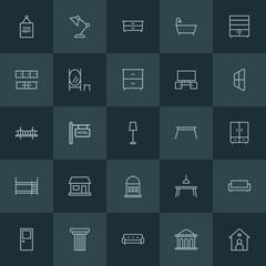Fototapeta na wymiar Modern Simple Set of buildings, furniture Vector outline Icons. ..Contains such Icons as money, estate, column, business, property, lamp and more on dark background. Fully Editable. Pixel Perfect.