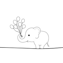 Cute elephant with balloons on a wire
