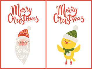Merry Christmas Greeting Cards Santa Claus Chicken