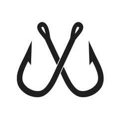 two crossed fishing hook on white, stock vector illustration