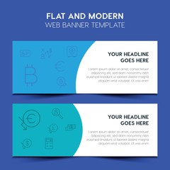 business, money Flat Design Concept with outline icons. Modern Vector Web Banners