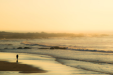 Man walking n the beach in sunset