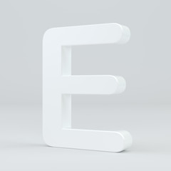 White letter E on studio light background. 3d rendering.