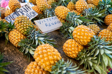 famous victoria pineapple on local market of reunion island - 201046375