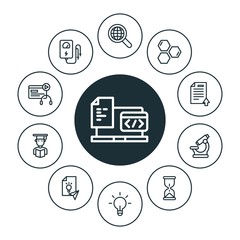 science, education Infographic Circle outline Icons Set. Contains such Icons as  education,  concept, time,  school,  voltage,  clock, electrical,  coding and more. ..Fully Editable. Pixel Perfect..