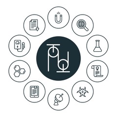 science, education Infographic Circle outline Icons Set. Contains such Icons as  antenna,  electric,  experiment,  diploma, satellite,  business,  medicine and more. ..Fully Editable. Pixel Perfect..