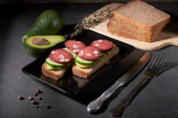 sausage sandwich avocado cucumber bread Breakfast healthy delicious hearty