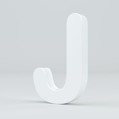 White letter J on studio light background. 3d rendering.