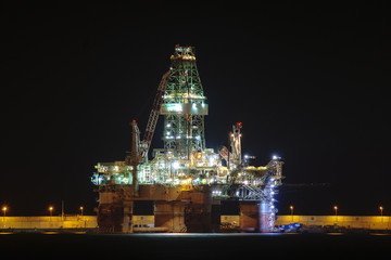 drilling platform at night