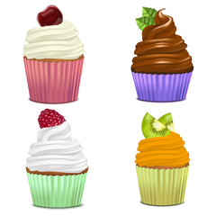 Realistic Detailed 3d Cupcakes Set. Vector