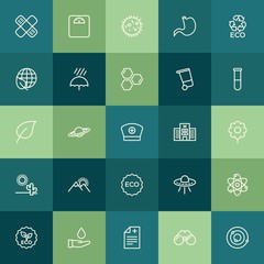 Modern Simple Set of health, science, nature Vector outline Icons. ..Contains such Icons as  science, weight,  isolated,  medicine,  health and more on green background. Fully Editable. Pixel Perfect.