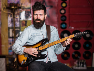 Obraz premium Instrumentalist concept. Composer, talented musician. Man with pensive face