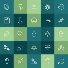 Modern Simple Set of health, science, nature Vector outline Icons. ..Contains such Icons as  edible,  electric,  environment,  energy, rain and more on green background. Fully Editable. Pixel Perfect.