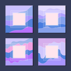 Colorful templates design with waves. Vector set of modern square frames
