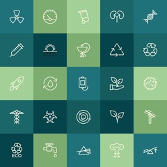 Fototapeta premium Modern Simple Set of health, science, nature Vector outline Icons. ..Contains such Icons as recycle, recycling, nuclear, summer, sign and more on green background. Fully Editable. Pixel Perfect.