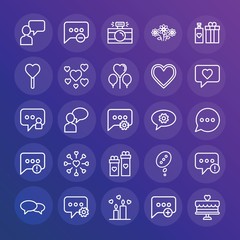Modern Simple Set of chat and messenger, valentine Vector outline Icons. ..Contains such Icons as  cellular,  vector,  sweet,  think and more on gradient background. Fully Editable. Pixel Perfect.