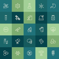 Modern Simple Set of health, science, nature Vector outline Icons. ..Contains such Icons as  nature,  particle,  molecular,  research,  eco and more on green background. Fully Editable. Pixel Perfect.