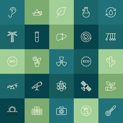 Modern Simple Set of health, science, nature Vector outline Icons. ..Contains such Icons as  symbol,  aid,  garden,  flower,  waste,  space and more on green background. Fully Editable. Pixel Perfect.
