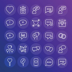 Modern Simple Set of chat and messenger, valentine Vector outline Icons. ..Contains such Icons as mobile,  icon,  happy,  create, speech and more on gradient background. Fully Editable. Pixel Perfect.