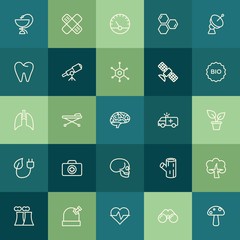 Modern Simple Set of health, science, nature Vector outline Icons. ..Contains such Icons as  bandage, hospital,  sign,  forest,  panel and more on green background. Fully Editable. Pixel Perfect.