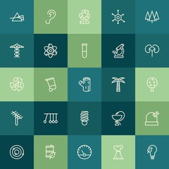 Modern Simple Set of health, science, nature Vector outline Icons. ..Contains such Icons as ear,  astronomy,  sign,  nature,  barrel,  can and more on green background. Fully Editable. Pixel Perfect.