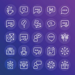 Modern Simple Set of chat and messenger, valentine Vector outline Icons. ..Contains such Icons as  new,  sms,  talk,  message,  vector and more on gradient background. Fully Editable. Pixel Perfect.