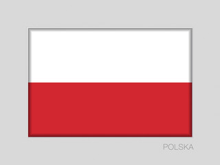 Flag of Poland. National Ensign Aspect Ratio 2 to 3 on Gray. Written in Polish