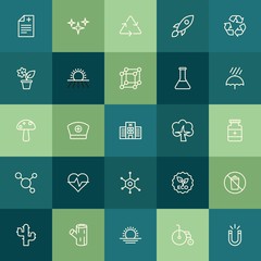 Modern Simple Set of health, science, nature Vector outline Icons. ..Contains such Icons as night,  organic, sign,  panel, sunset, wood and more on green background. Fully Editable. Pixel Perfect.