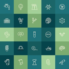 Modern Simple Set of health, science, nature Vector outline Icons. ..Contains such Icons as blood, telescope,  nuclear,  human,  wooden and more on green background. Fully Editable. Pixel Perfect.