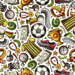 Fototapeta premium Cartoon hand-drawn Soccer seamless pattern