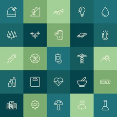 Modern Simple Set of health, science, nature Vector outline Icons. ..Contains such Icons as food, green, formula,  chemical,  building and more on green background. Fully Editable. Pixel Perfect.