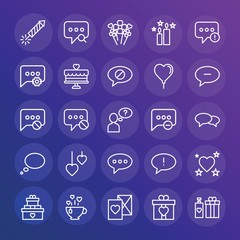 Modern Simple Set of chat and messenger, valentine Vector outline Icons. ..Contains such Icons as  beauty,  day, wedding, outdoors,  tea and more on gradient background. Fully Editable. Pixel Perfect.