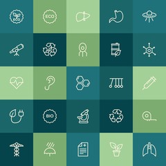 Modern Simple Set of health, science, nature Vector outline Icons. ..Contains such Icons as  medical,  nature,  green, meter,  health, eco and more on green background. Fully Editable. Pixel Perfect.