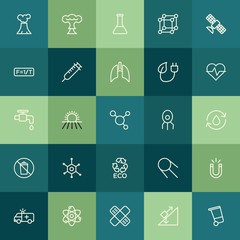 Modern Simple Set of health, science, nature Vector outline Icons. ..Contains such Icons as  magnetism,  recycling,  color,  atom,  science and more on green background. Fully Editable. Pixel Perfect.