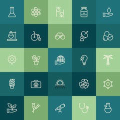 Modern Simple Set of health, science, nature Vector outline Icons. ..Contains such Icons as  nature,  health, doctor,  stethoscope, atom and more on green background. Fully Editable. Pixel Perfect.